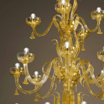 Araña artesanal con 28 luces en vidrio veneciano y oro Made in Italy - Regina