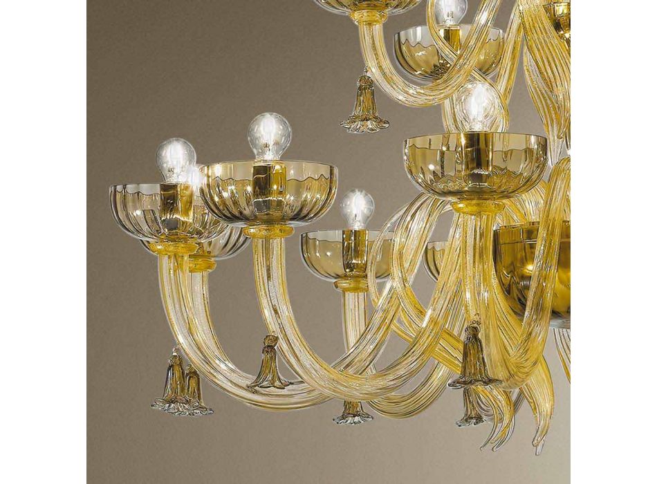 Araña de luces de 18 luces hecha a mano en vidrio de Venecia, Made in Italy - Regina
