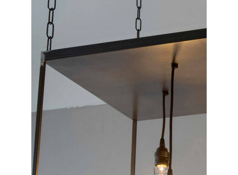 Araña de luces hecha a mano de hierro negro con cadena bruñida Made in Italy - Cosma