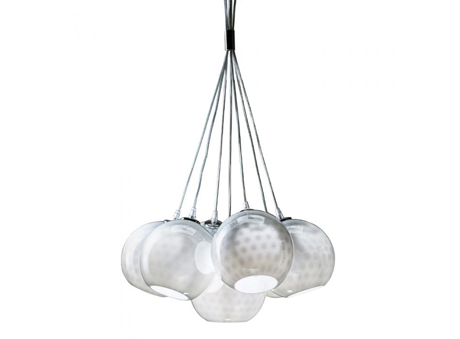 Lámpara de araña hecha a mano en vidrio veneciano y metal - Bolle Balloton viadurini