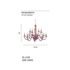 Araña clásica 12 luces en vidrio italiano hecho a mano y metal - Oliver viadurini