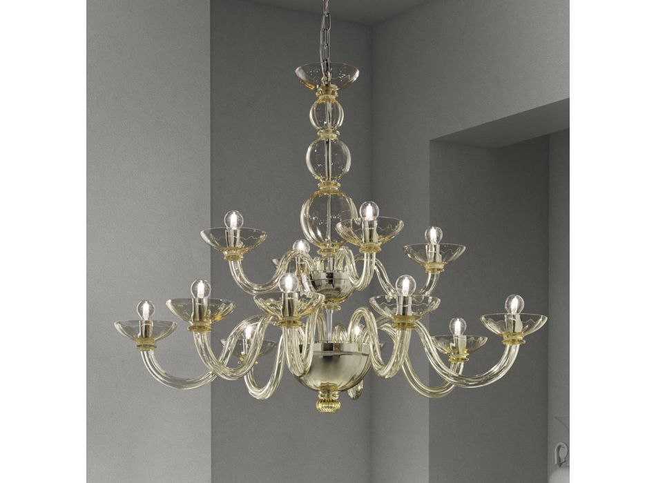 Lámpara de araña clásica 12 luces en vidrio veneciano Made in Italy - Foscarino viadurini