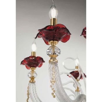Araña clásica de 6 luces de vidrio soplado con detalles florales - Blunda