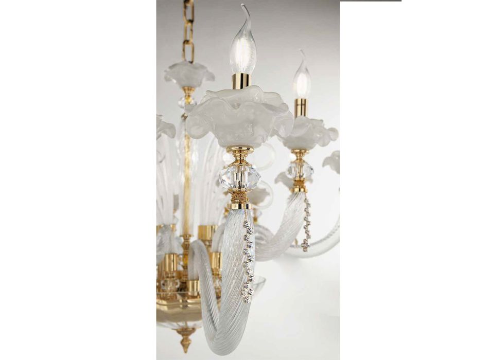 Araña clásica de 6 luces de vidrio soplado con detalles florales - Blunda viadurini