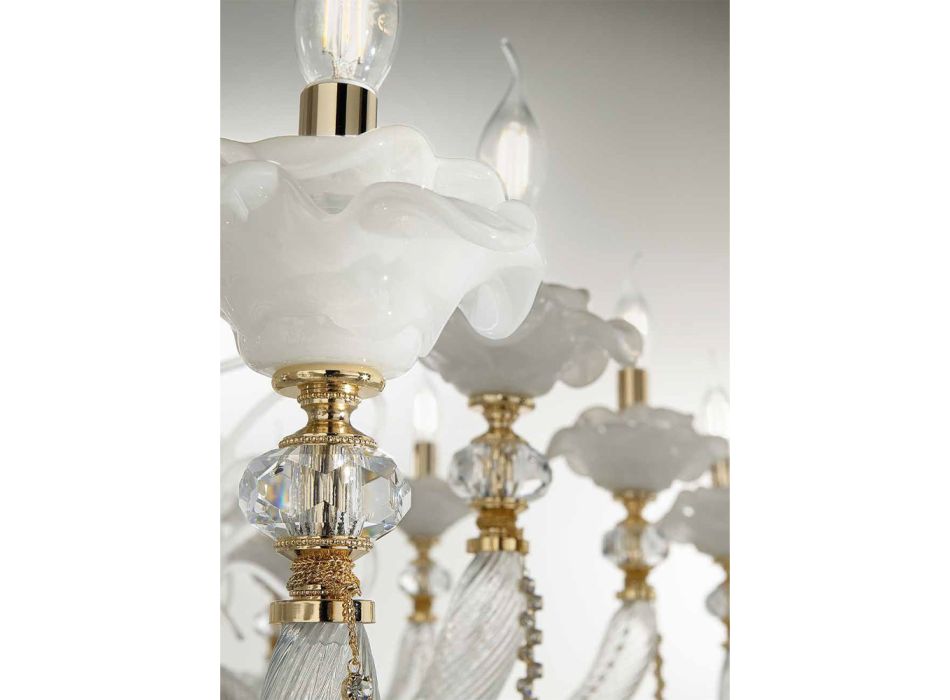 Araña clásica de 6 luces de vidrio soplado con detalles florales - Blunda viadurini