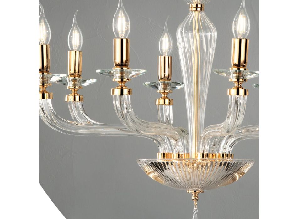 Araña clásica de 8 luces hecha a mano de vidrio Rigaton y metal - Fievole viadurini