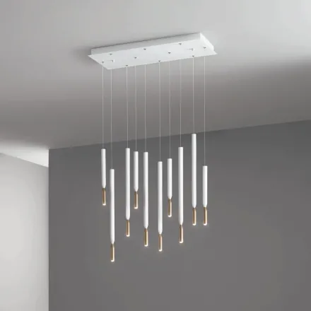 Lámpara de araña con 10 luces LED en metal pintado y cables ajustables - Alerce viadurini