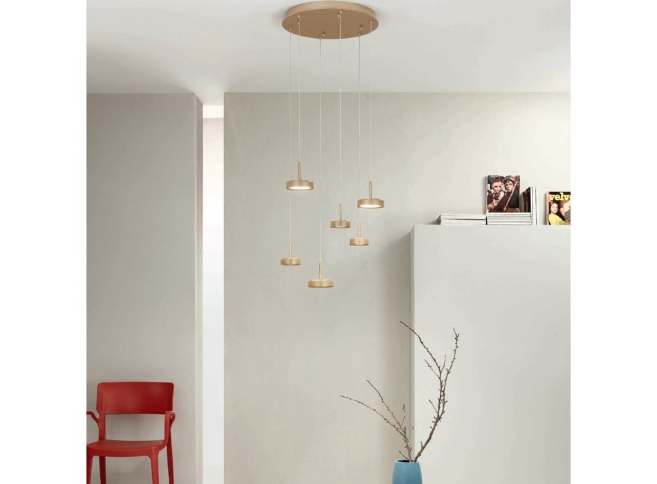 Lámpara de araña con 6 LED y base redonda en metal pintado dorado - Hornbeam viadurini