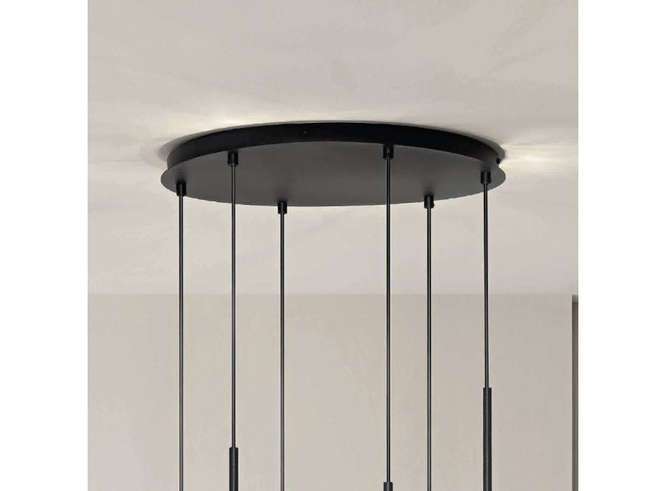 Araña de 6 LEDs en Metal Pintado Negro y Vidrio Soplado - Ailanto viadurini