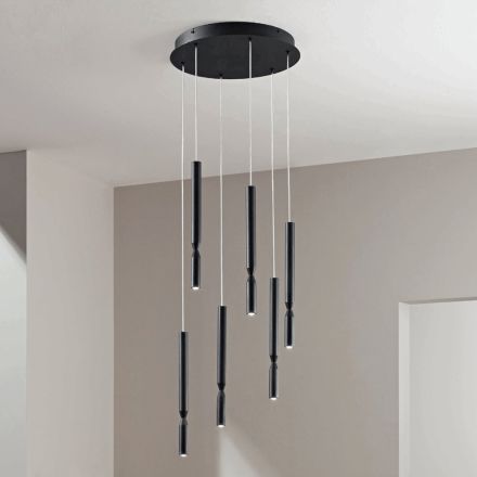 Lámpara de araña con 6 luces LED en metal pintado y cables ajustables - Alerce viadurini
