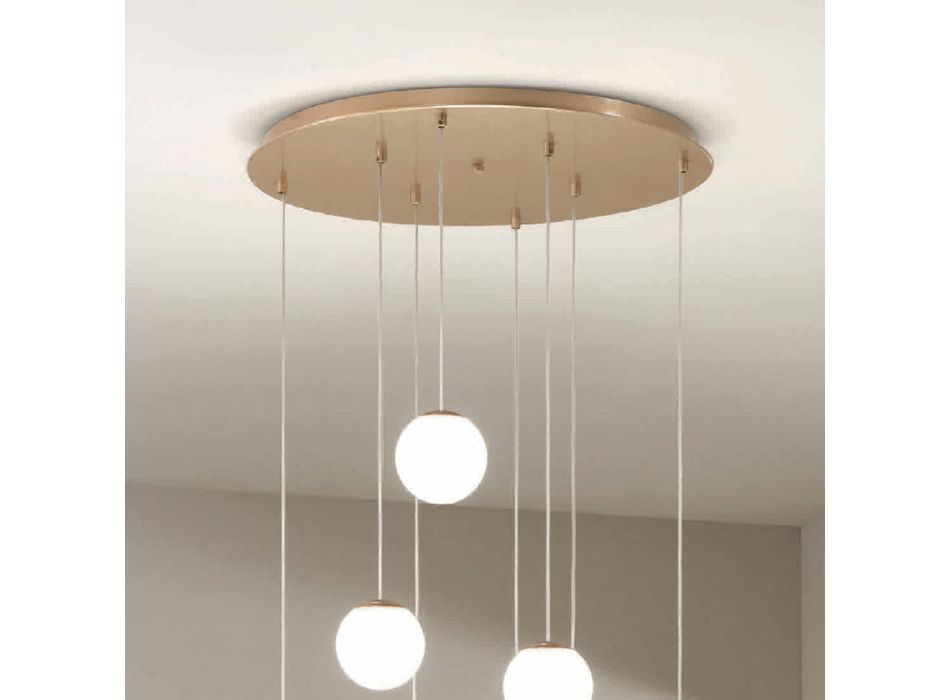 Lámpara de araña con 8 LED cubiertos por vidrio de color opcional y base en metal - Haya viadurini