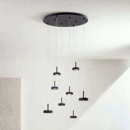Lámpara de araña con base redonda de metal pintado de negro y luz LED - Hornbeam viadurini