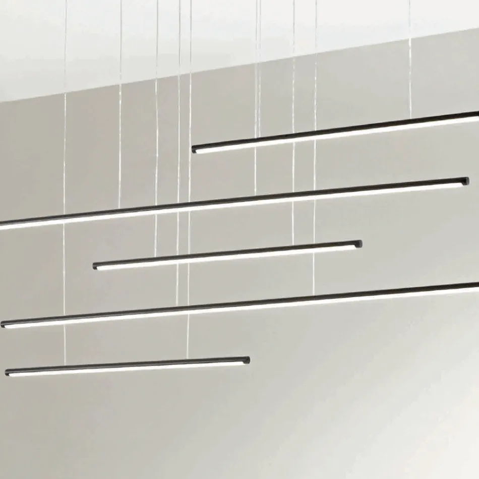 Lámpara de araña con luces LED horizontales en metal y cables ajustables - Naranja viadurini