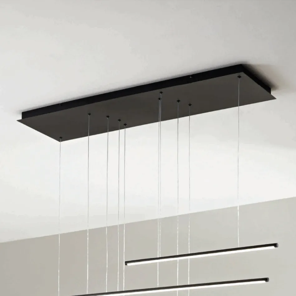 Lámpara de araña con luces LED horizontales en metal y cables ajustables - Naranja viadurini