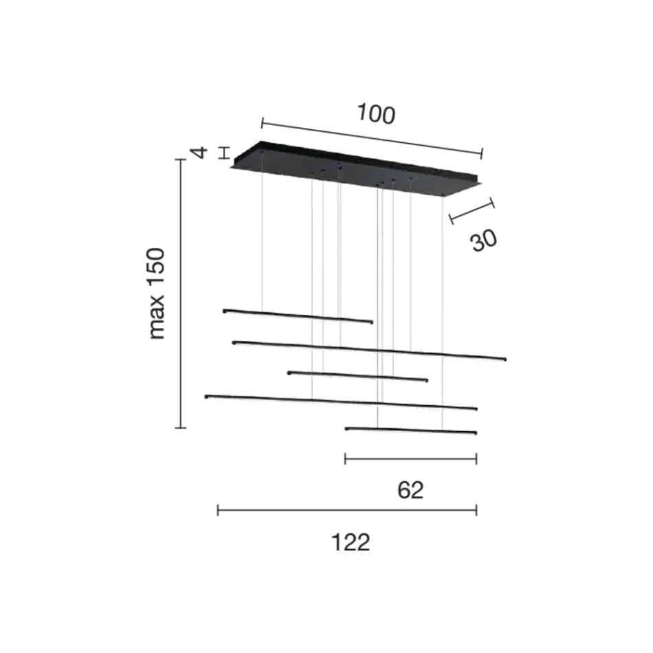 Lámpara de araña con luces LED horizontales en metal y cables ajustables - Naranja viadurini