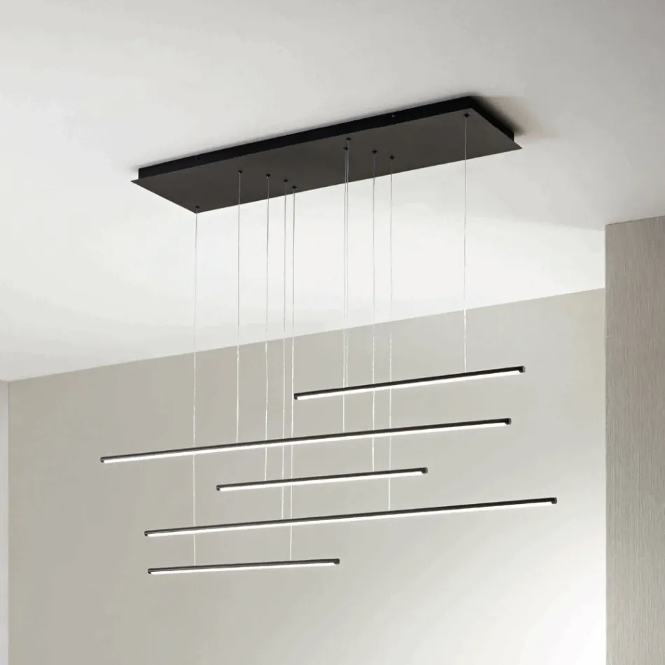 Lámpara de araña con luces LED horizontales en metal y cables ajustables - Naranja viadurini