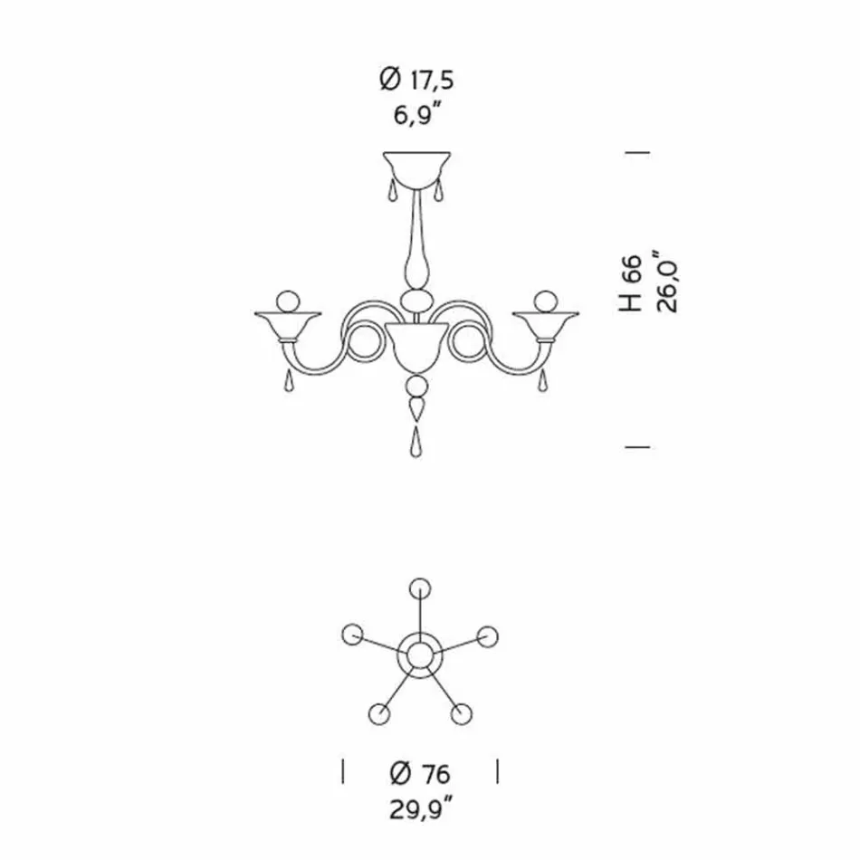 Araña de cristal Venecia de 5 luces, hecha a mano en Italia - Margherita viadurini