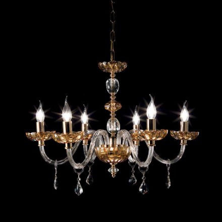 Chandelier diseño clásico con luces 6 de vidrio y cristal fino viadurini