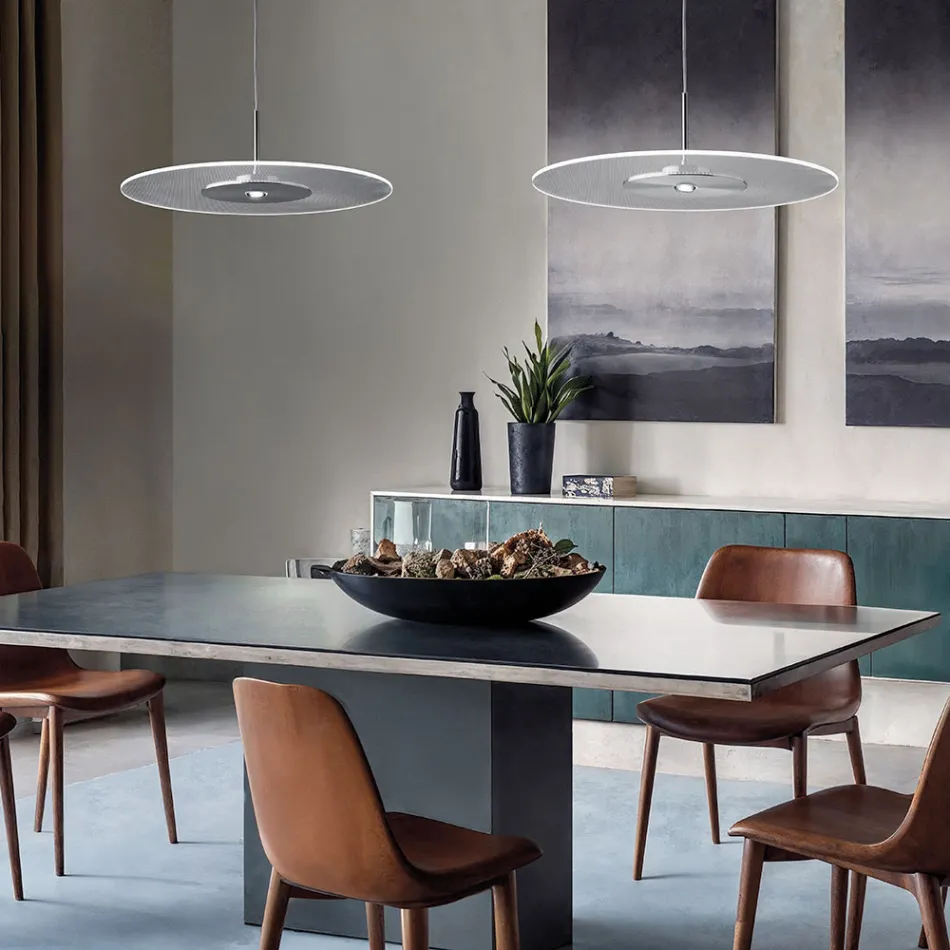 Lámpara de araña de metal con difusor de plexiglás micropunteado - Nora viadurini