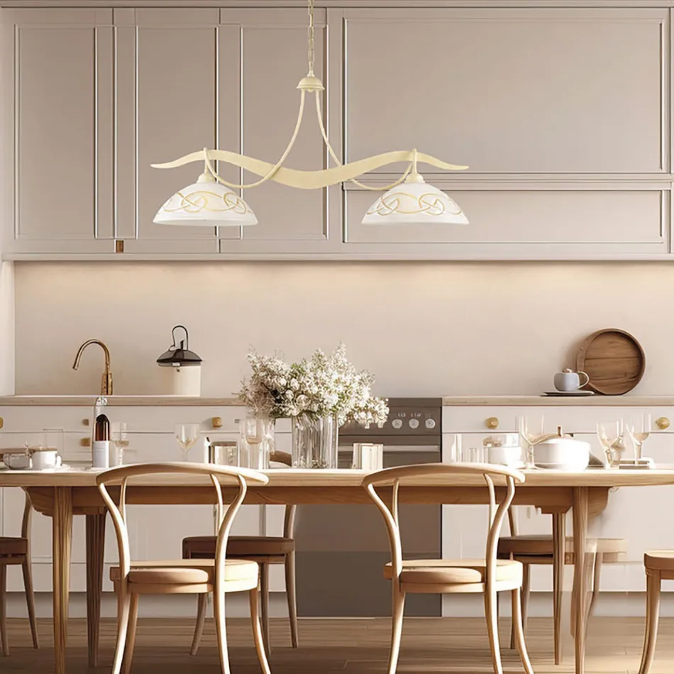 Lámpara de araña de metal y vidrio de dos luces para iluminación interior - Musca viadurini