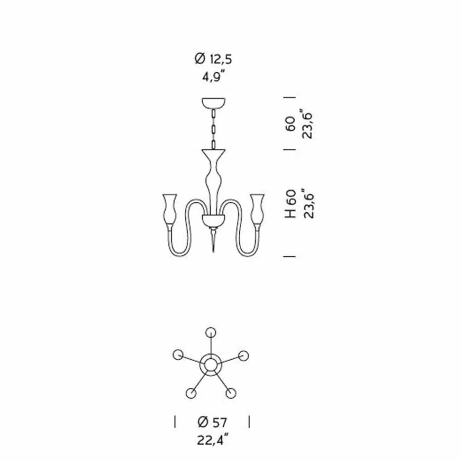 Lámpara de araña de cristal veneciano de 5 luces hecha a mano en Italia - Vittoria viadurini