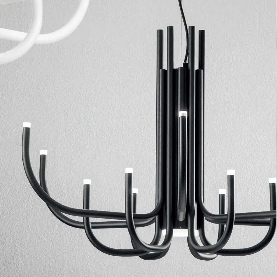 Araña LED de 13 luces en metal pintado blanco, negro o dorado - Escorpio viadurini