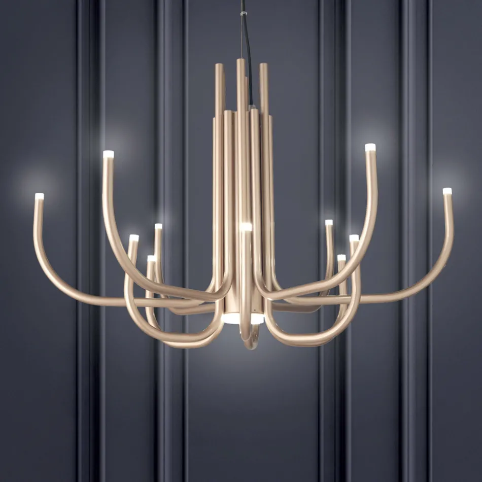 Araña LED de 13 luces en metal pintado blanco, negro o dorado - Escorpio viadurini