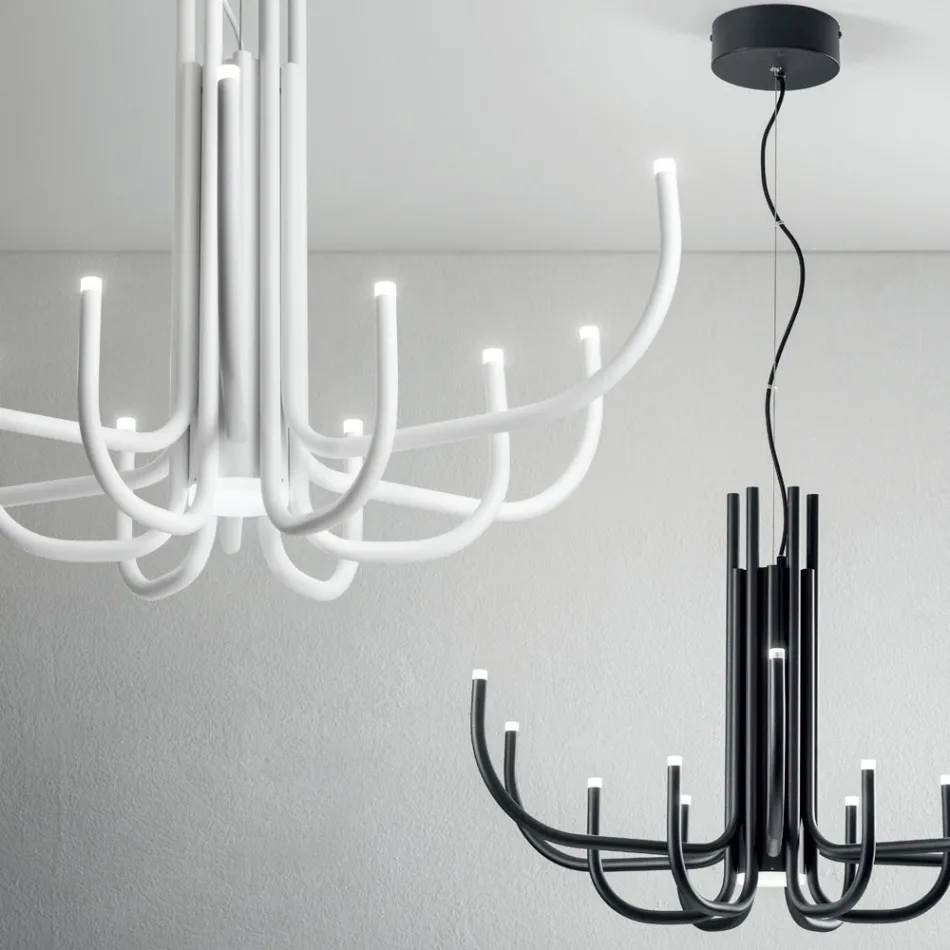 Araña LED de 13 luces en metal pintado blanco, negro o dorado - Escorpio viadurini