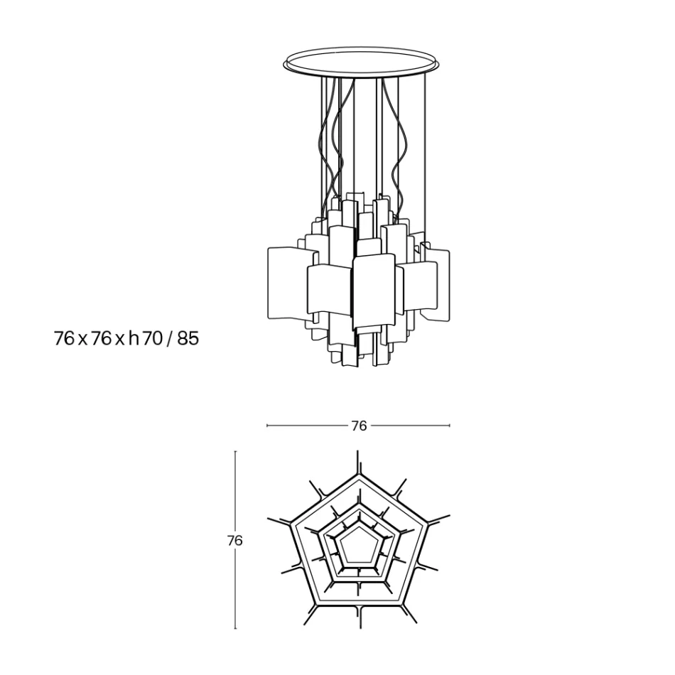 Velis - Lámpara de araña moderna de cristal fusionado con un diseño elegante, fabricada en Italia. viadurini