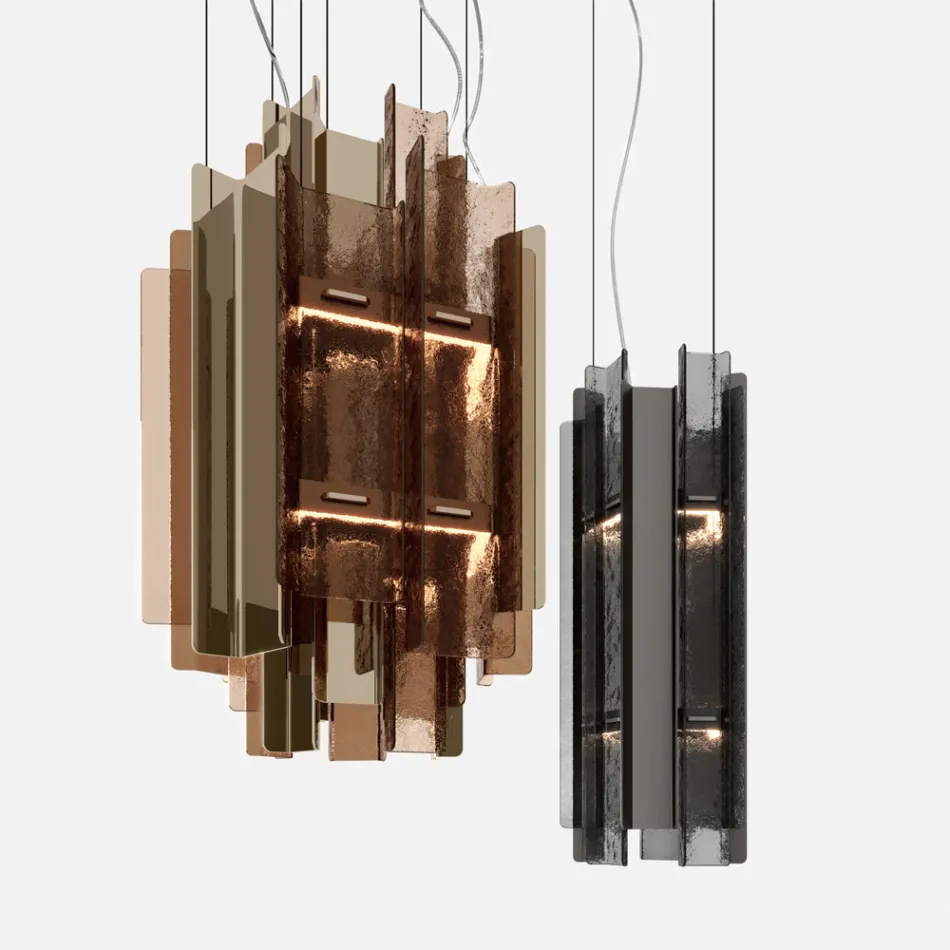 Velis - Lámpara de araña moderna de cristal fusionado con un diseño elegante, fabricada en Italia. viadurini