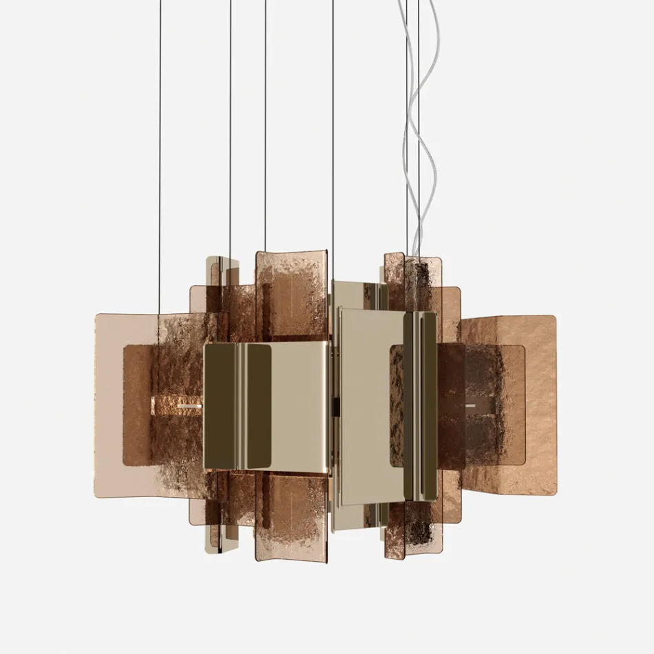 Velis - Lámpara de araña moderna de cristal fusionado con un diseño elegante, fabricada en Italia. viadurini