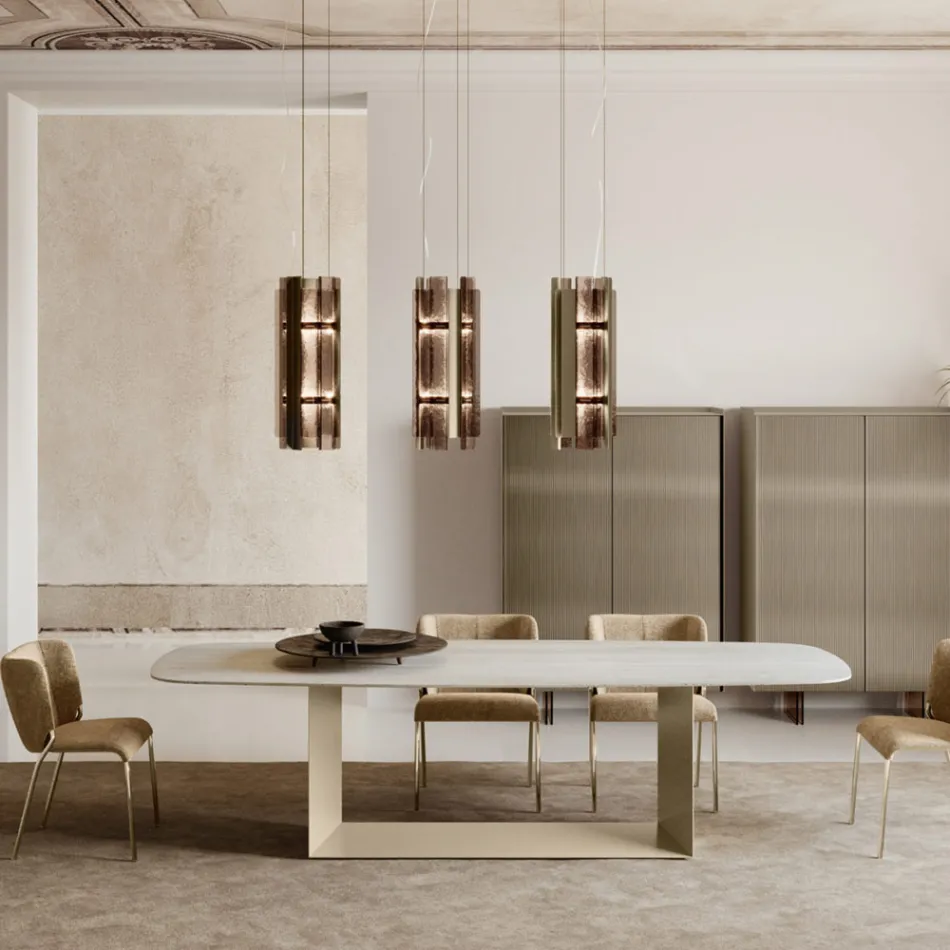 Velis - Lámpara de araña moderna de cristal fusionado con un diseño elegante, fabricada en Italia. viadurini