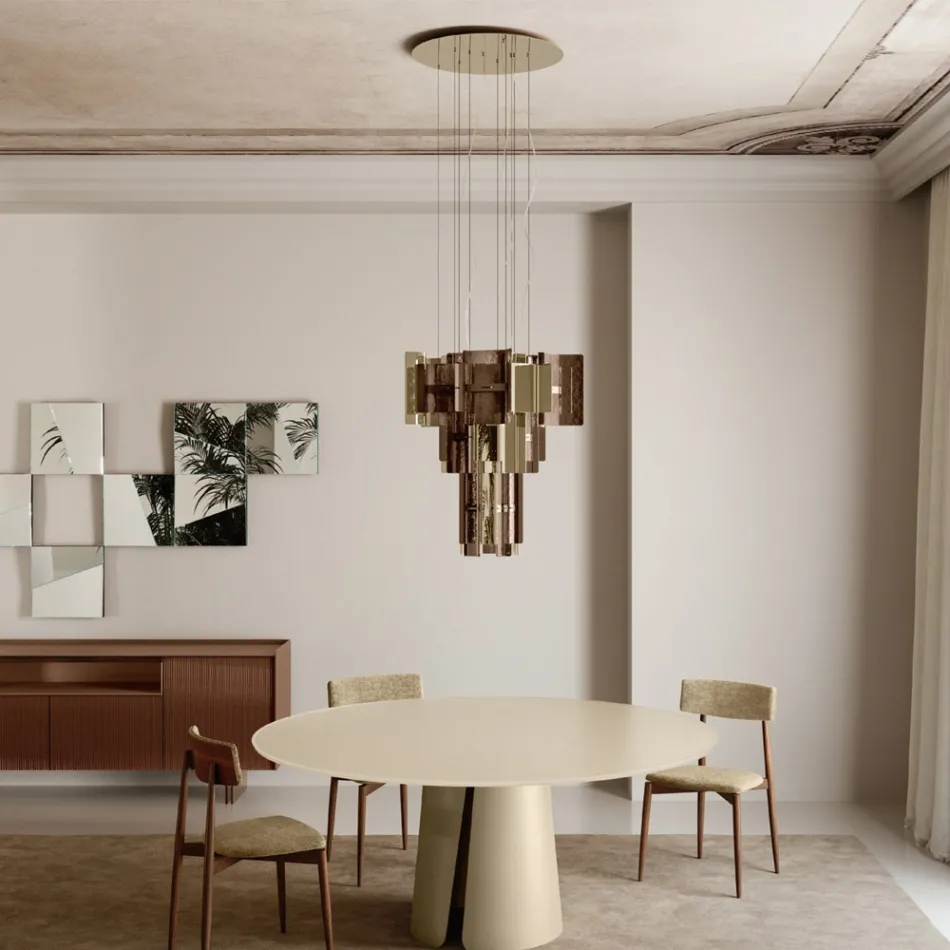 Velis - Lámpara de araña moderna de cristal fusionado con un diseño elegante, fabricada en Italia. viadurini