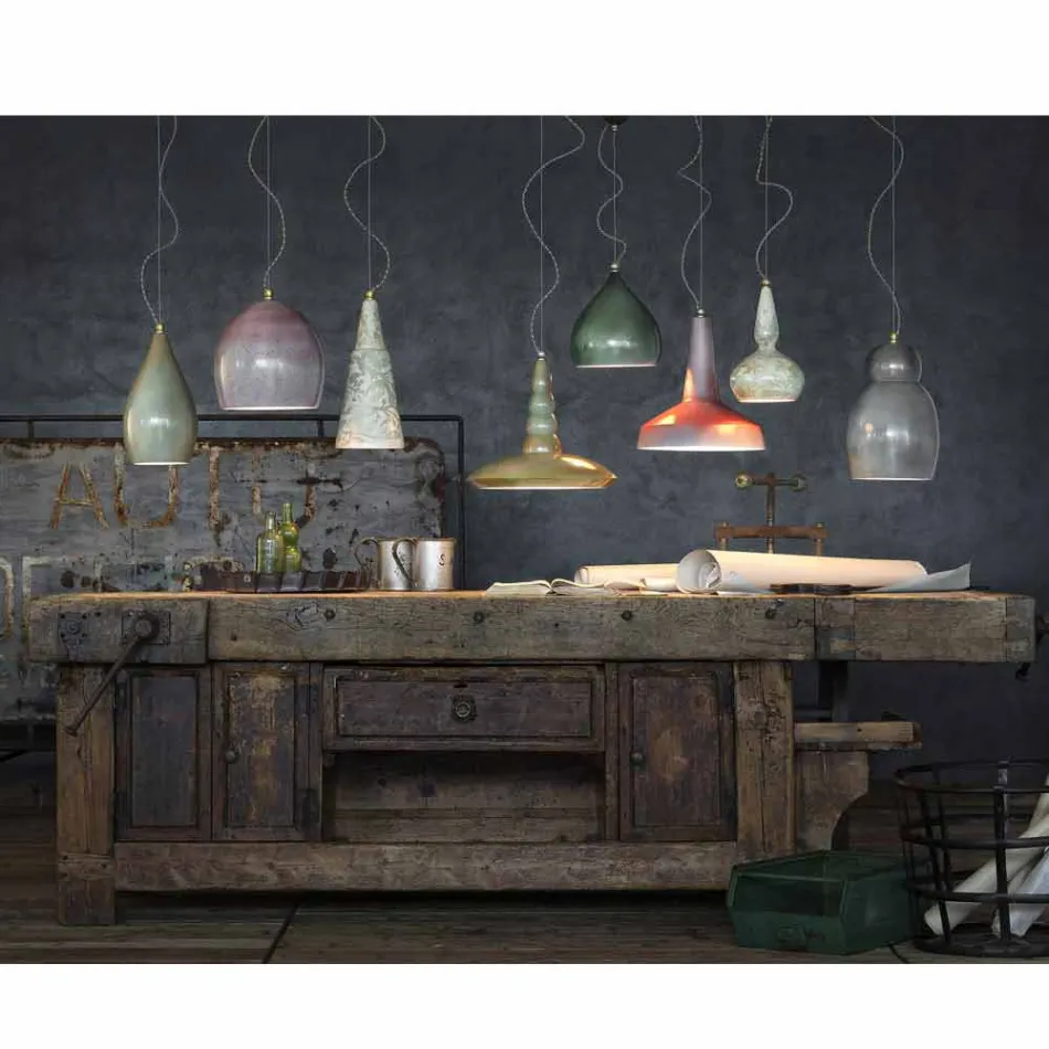 araña retro suspensión artesano cerámica Ferroluce viadurini