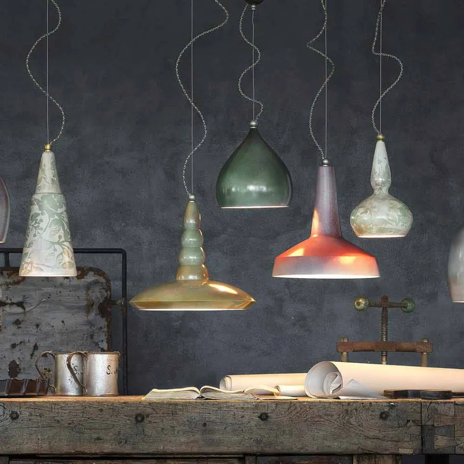 araña retro suspensión artesano cerámica Ferroluce viadurini