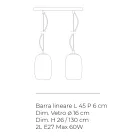Lámpara colgante de dos luces de cristal soplado a mano, fabricada en Italia - Soffio viadurini