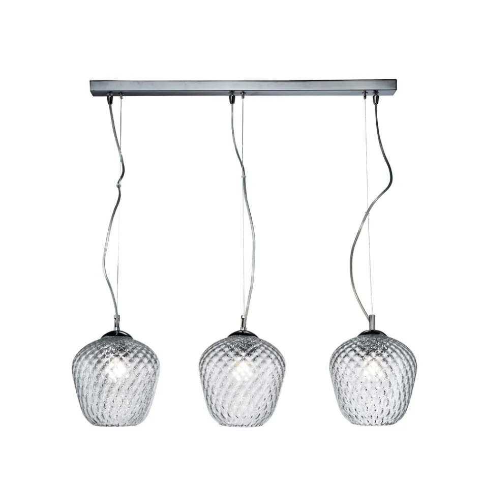 Lámpara de araña lineal de tres luces en cristal veneciano, fabricada en Italia - Elisia viadurini
