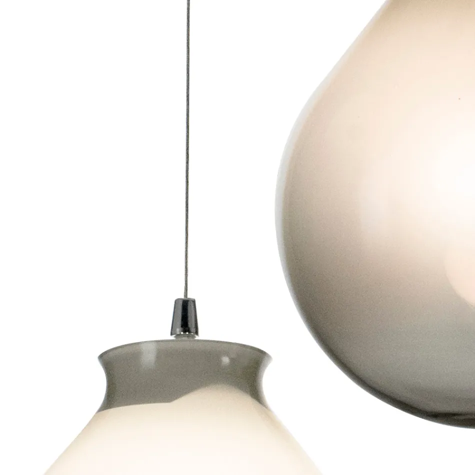 Lámpara de araña de tres luces sobre base redonda de cristal laminado, fabricada en Italia - Iride viadurini