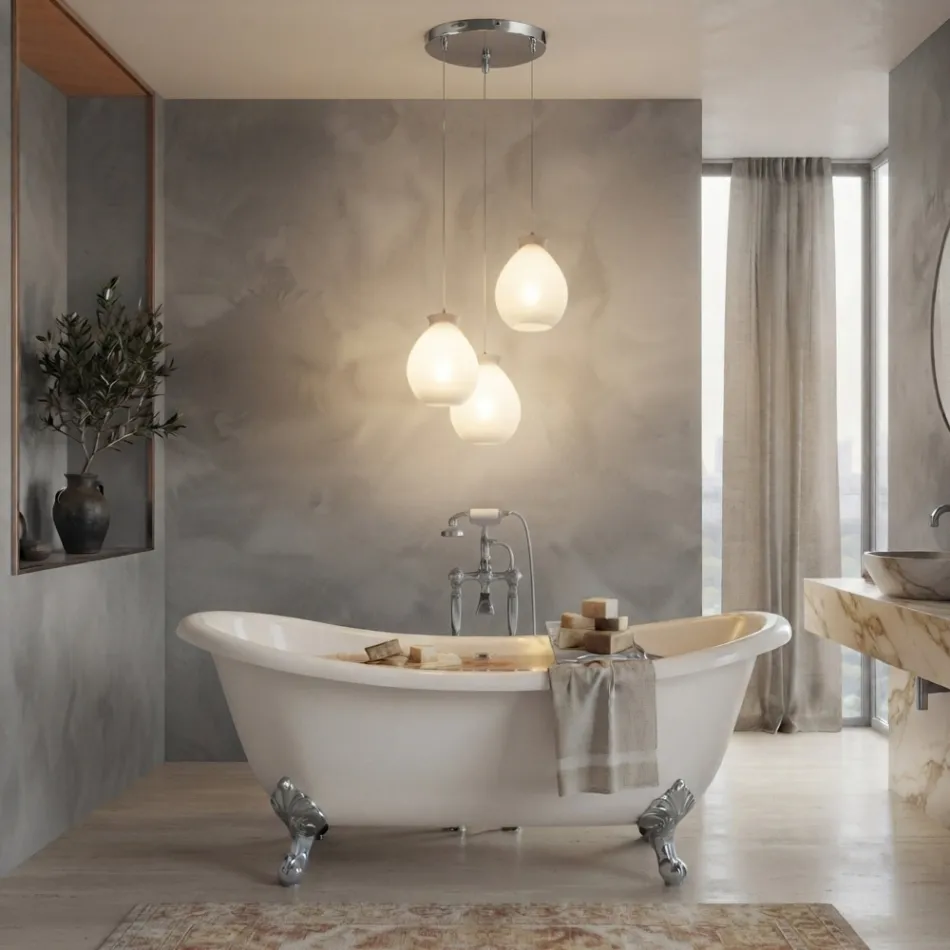 Lámpara de araña de tres luces sobre base redonda de cristal laminado, fabricada en Italia - Iride viadurini