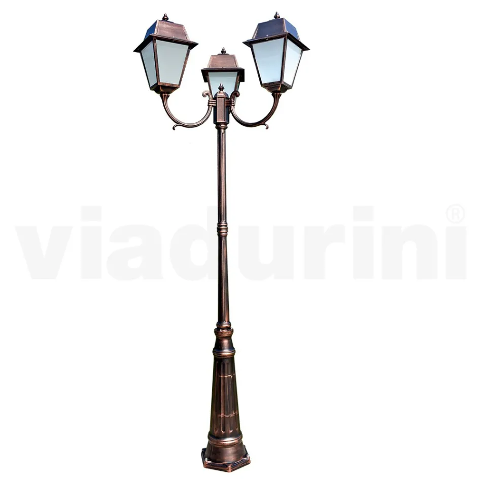 Farola 3 Luces Estilo Vintage en Aluminio y Vidrio Made in Italy - Doroty viadurini