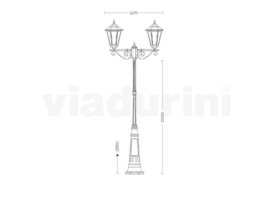 Farola 2 Luces en Aluminio y Vidrio Made in Italy Vintage - Janira viadurini