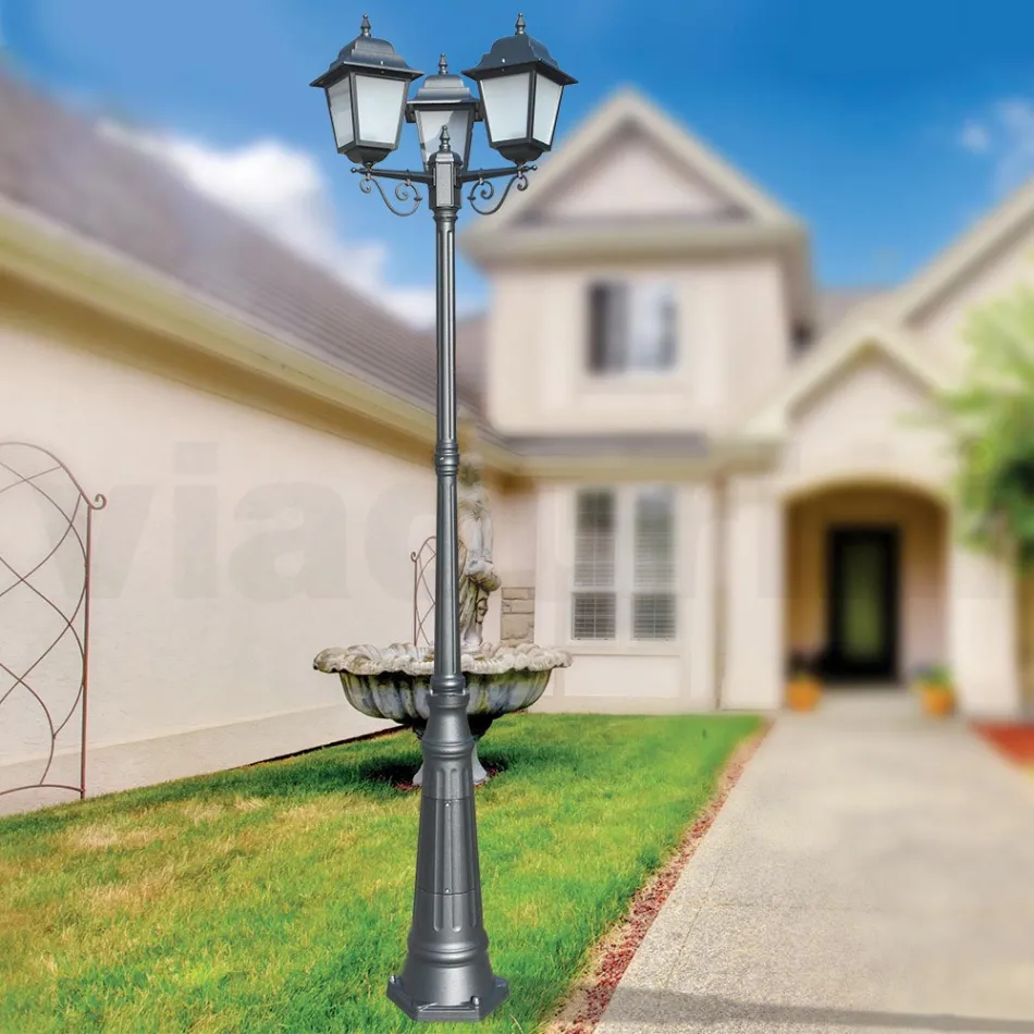 Farola de 249 cm de altura en vidrio antracita y aluminio Made in Italy - Scintilla viadurini