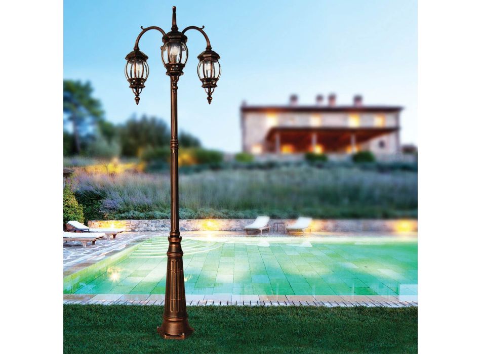 Lámpara de exterior 3 luces en aluminio estilo vintage Made in Italy - Leona viadurini