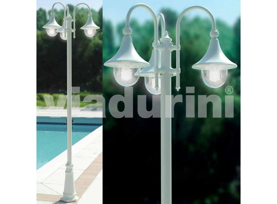 Lámpara de exterior con tres luces en aluminio blanco fabricada en Italia, Anusca. viadurini