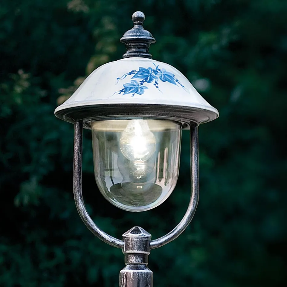 Farola de Exterior en Aluminio Pintado a Mano con Decoración de Flores - Bari viadurini