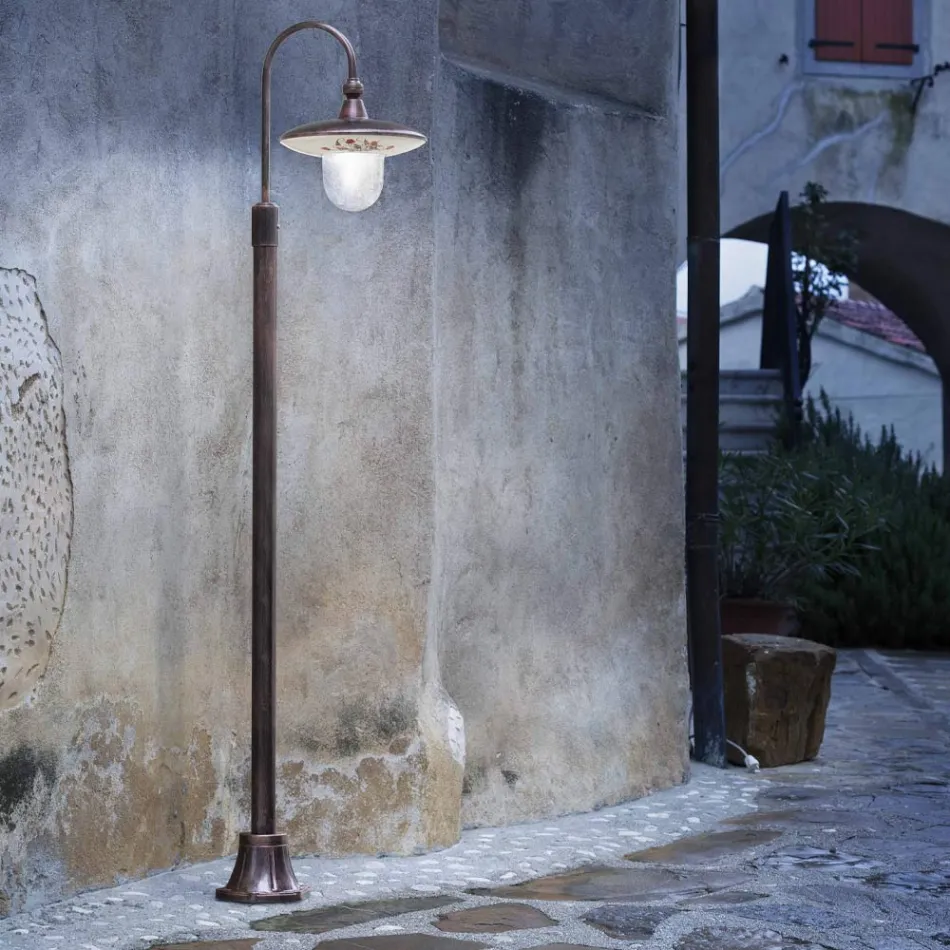 Farola de Exterior en Aluminio Negro y Flores Pintadas a Mano - Latina viadurini