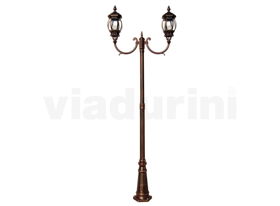 Lámpara de jardín 2 luces en aluminio estilo vintage Made in Italy - Leona viadurini