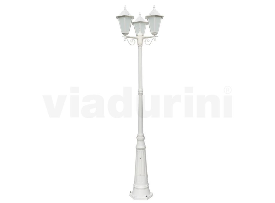 Farola estilo vintage 3 luces en aluminio y vidrio Made in Italy - Terella viadurini