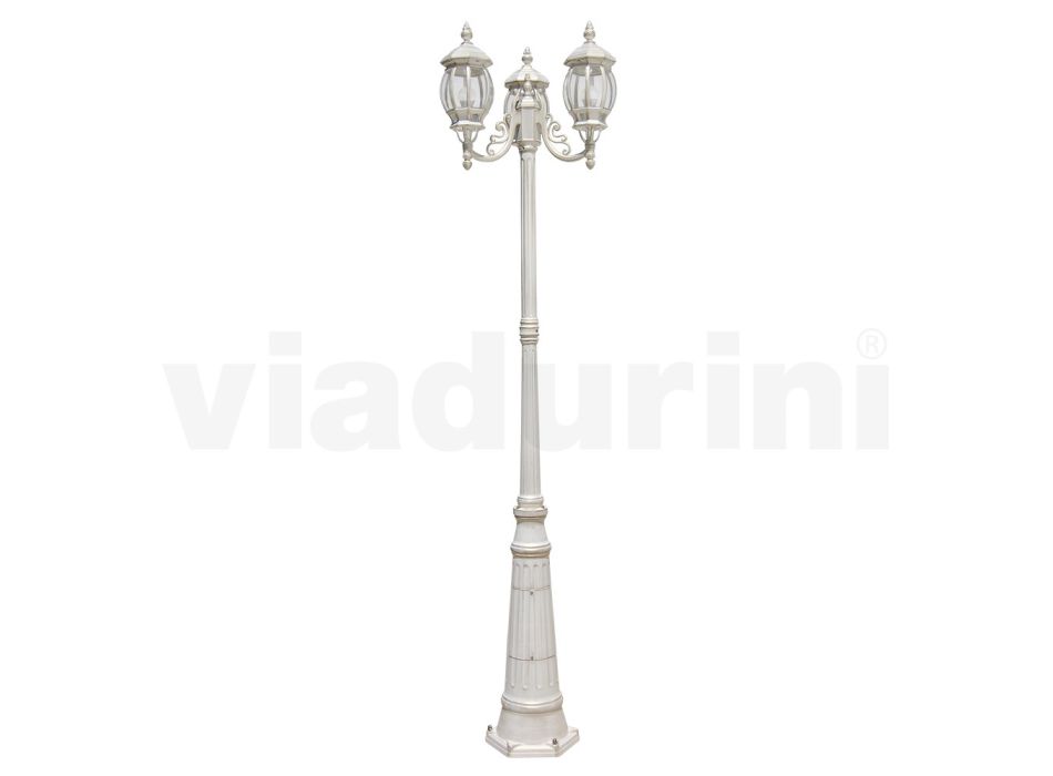 Farola Estilo Vintage con 3 Luces en Aluminio Blanco Made in Italy - Dodo viadurini