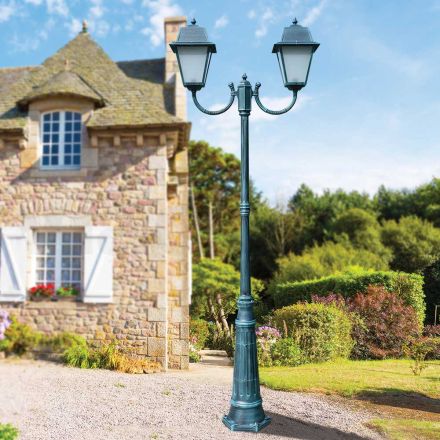 Farola vintage con 2 luces en aluminio y vidrio Made in Italy - Doroty viadurini